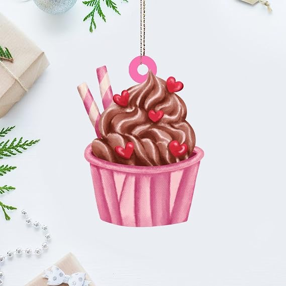 Cupcake Hanging Ornaments Pastel Rainbow Colorful Xmas Ornament Keepsake Holiday Christmas Tree Party Decorations Rustic Acrylic Ornament Pendant for Friends Coworkers Employees Family
