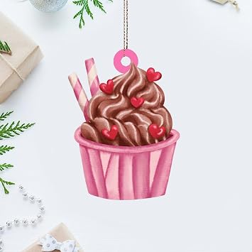 Cupcake Hanging Ornaments Pastel Rainbow Colorful Xmas Ornament Keepsake Holiday Christmas Tree Party Decorations Rustic Acrylic Ornament Pendant for Friends Coworkers Employees Family