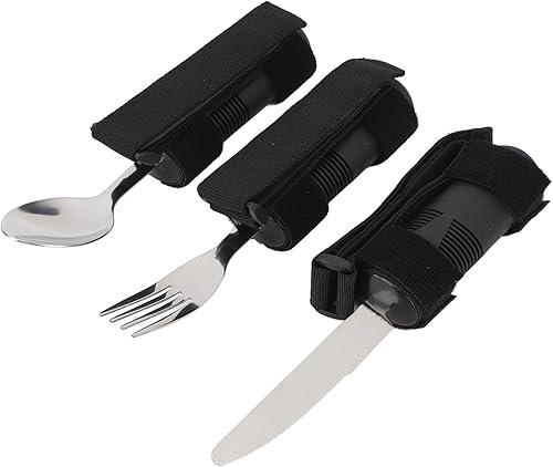 Miniatura 8 de Adaptive Cutlery Set Weighted Utensils Set with Textured Composite Handle Non Slip Design for Elderly Adults Stainless Steel 3 Pieces