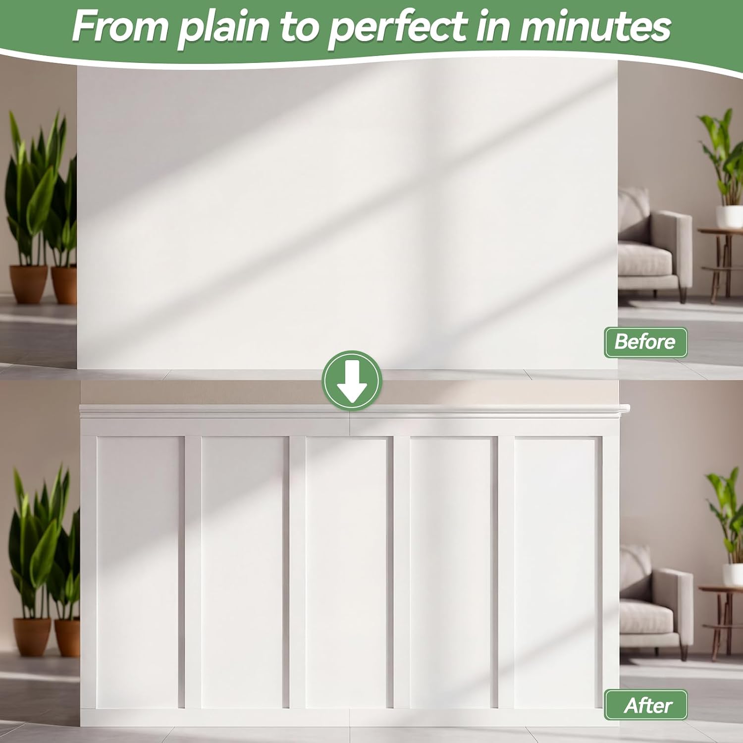 12 Pcs MDF Board and Batten Wall Panel Kits, 80'' L x 47'' W Premade Wainscoting Panels Decorative Wall Molding Trim Slats Paintable Accent Kit for DIY Kitchen Home Bedroom Living Room Decor