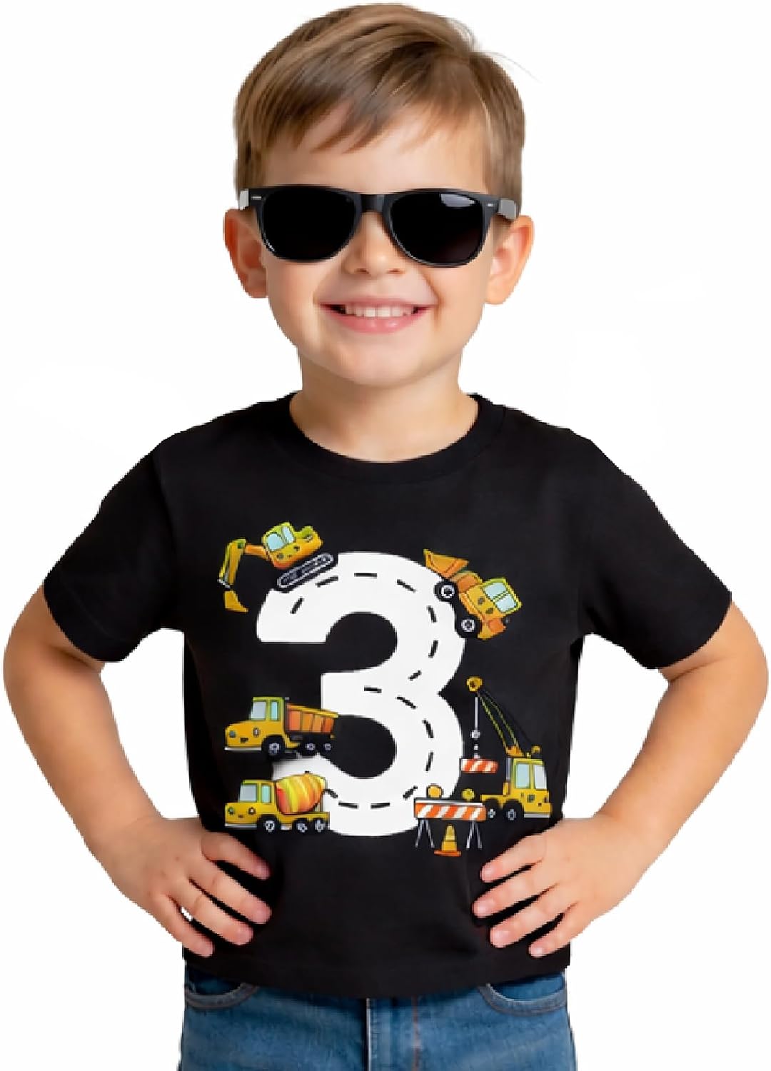 Birthday boy Shirt Toddler Construction Kids Party T-Shirts 3 Year Old Excavator Theme for 3rd Birthday Shirt Boys