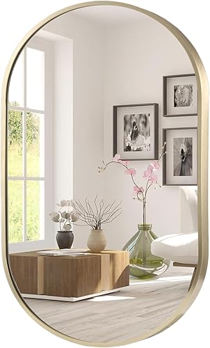 Miniatura 8 de FARMER Espejo ovalado negro, espejo ovalado de baño de 24 x 36 pulgadas, espejo de pared con marco de metal, espejo negro, espejo de tocador de baño