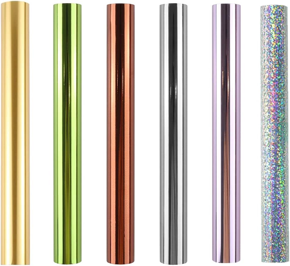 6PACK Toner Reactive Foil Roll Hot Foil Stamping Wrapping Paper for Card Making, Sparkling Craftwork, Scrapbooking, Handmade by Laser Printer and Laminator