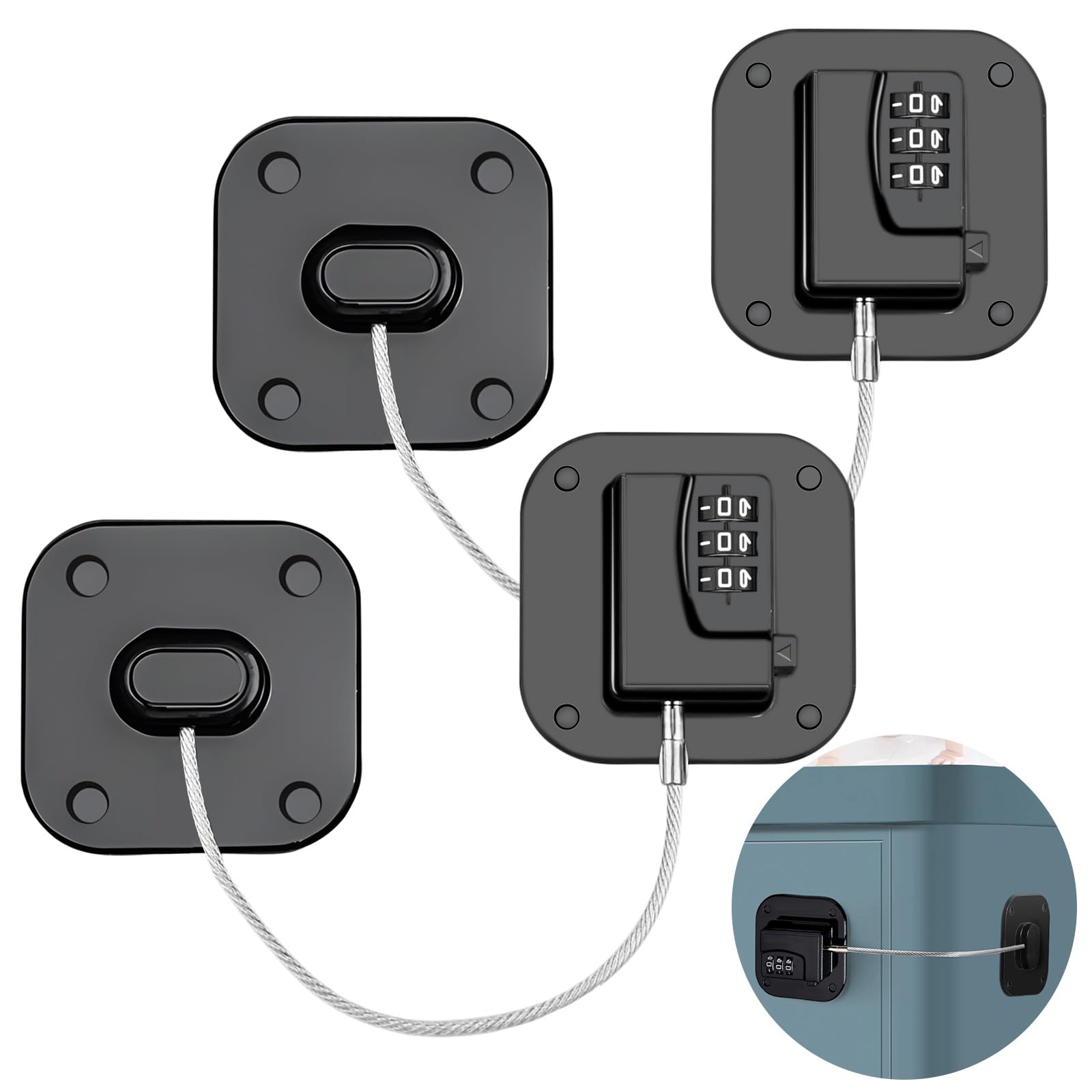 2Stück Kühlschrank Schloss mit Code Ohne Bohren, Selbstklebend Schubladen Kindersicherung Schrankschloss Kühlschrankschloss für Kinder Unter 5 Jahren, Geeignet für Kühlschränke (Mit Passwort)