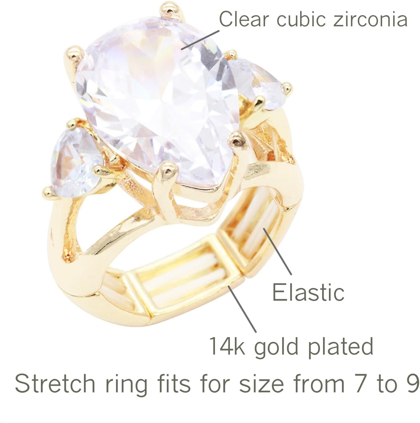 Lavencious Big Bold CZ Stones Stretch Statement Rings for Women Size 7-9 - Image 2