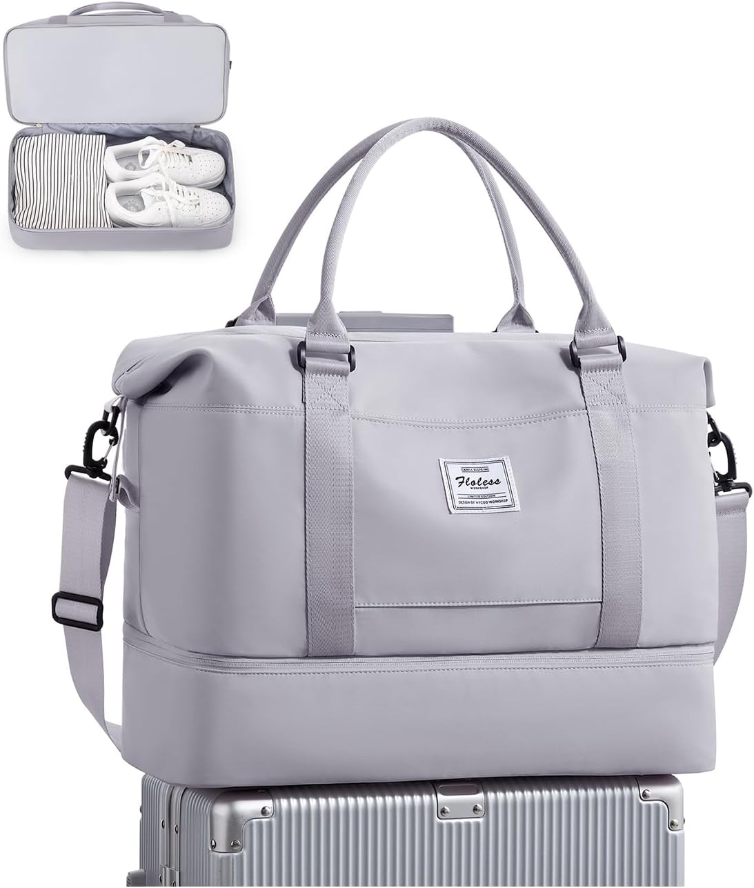 Spirit Airlines Personal Item Bag 18x14x8 Foldie Travel Duffel Bag Expandable Gym Sport Tote Foldable Waterproof Weekender Carry On Overnight Luggage Weekend Bags Airplanes Women Eessentials,Grey