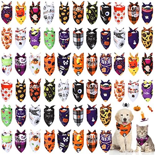 60 Pcs Valentine's Day Dog Bandanas Bulk Heart Dog Bandanas Adjustable Dog Bibs Triangle Dog Scarf Holiday Pet Costume for Small Medium Pet Dog (Pumpkin Pattern)