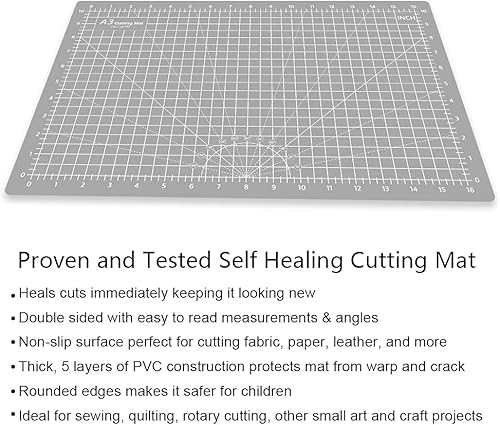 Miniatura 8 de Headley Tools Tapete de corte autorreparable grueso de 18 x 12 pulgadas, tapete de costura de corte giratorio A3 para manualidades, tabla de cortar