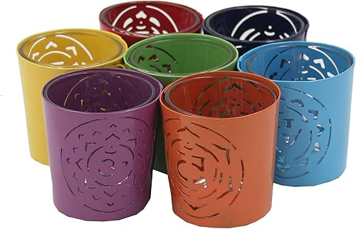 Miniatura 3 de Juego grande de 7 candelabros votivos con símbolos de chakras