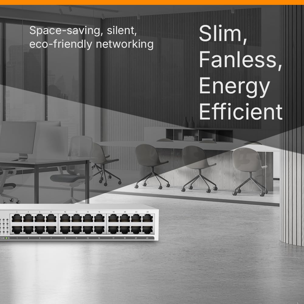 Zyxel Switch Ethernet de 24 Puertos | Unmanaged Gigabit | GS1100-24E | 24x Puertos GbE, Sin Ventilador, Kit de Montaje en Rack Incluido, Doble Puerto SFP, Compatible con MDI/MDI-X Automático