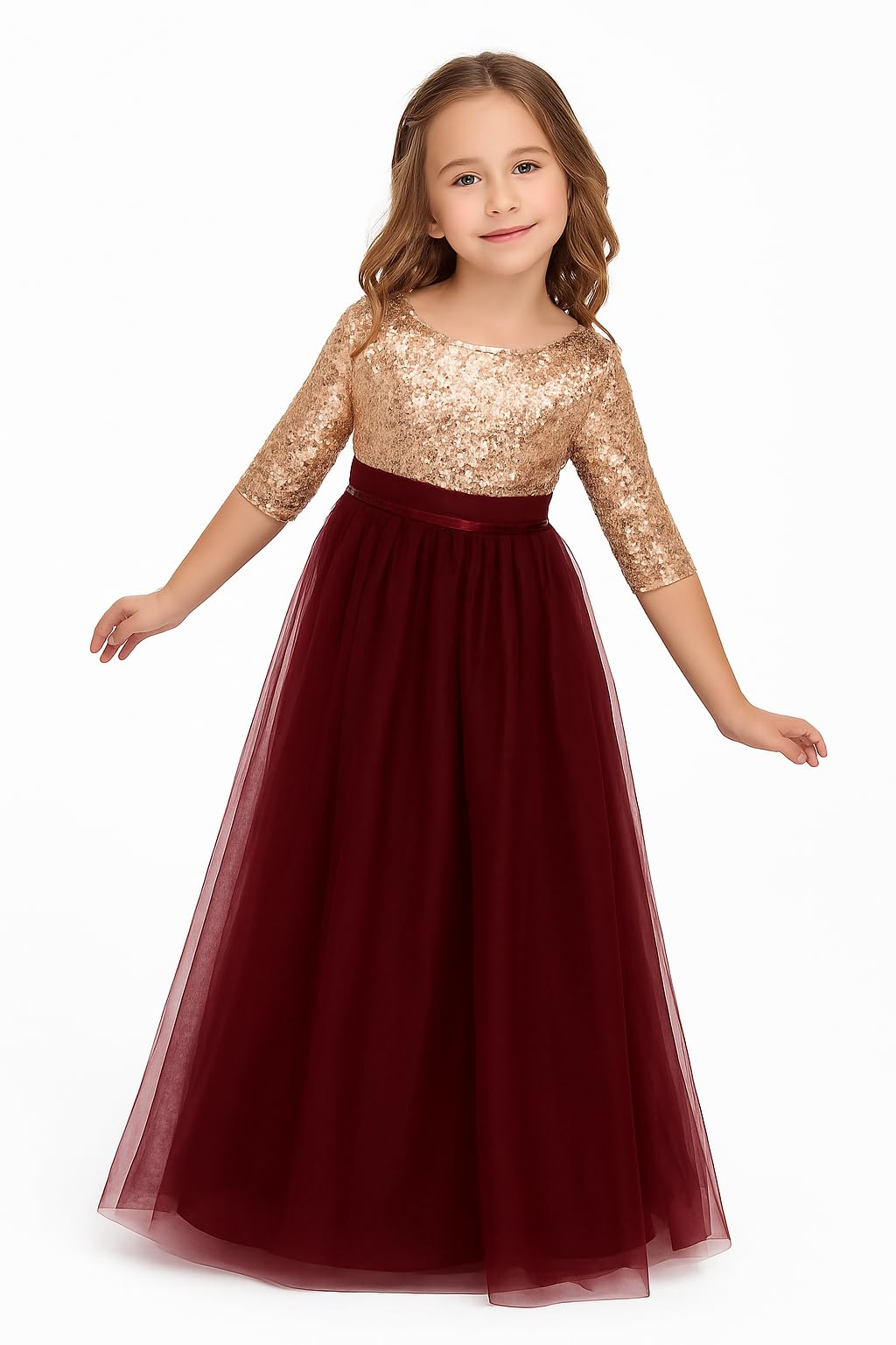 PINK WINGS Girls Sequined and Net Gown Dress-image-6