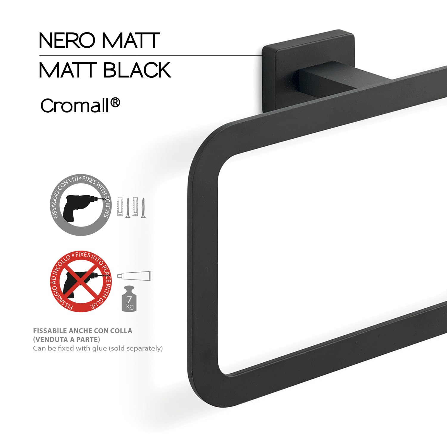 Gedy Atena Towel Ring Matte Black, Dull Black, 22,5x5,6x14,5cm - Image 3
