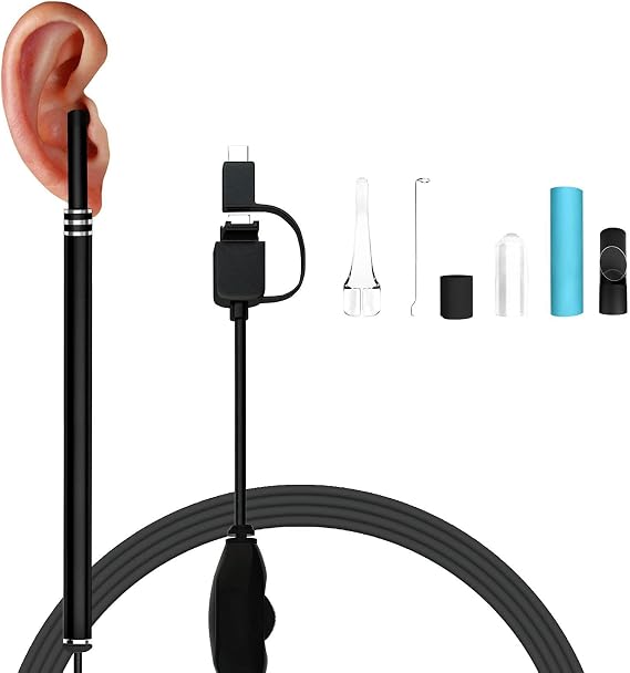 Camera Electronic Otoscope, USB Endoscope, Ear Cleaning, Ear Wax Cleaning, Gyroscope, Includes 6 LED Light Stable Screens, 0.2 inch 5.5 mm Ultra Small Brightness Adjustable Lens, 6.6 ft 2 m Length