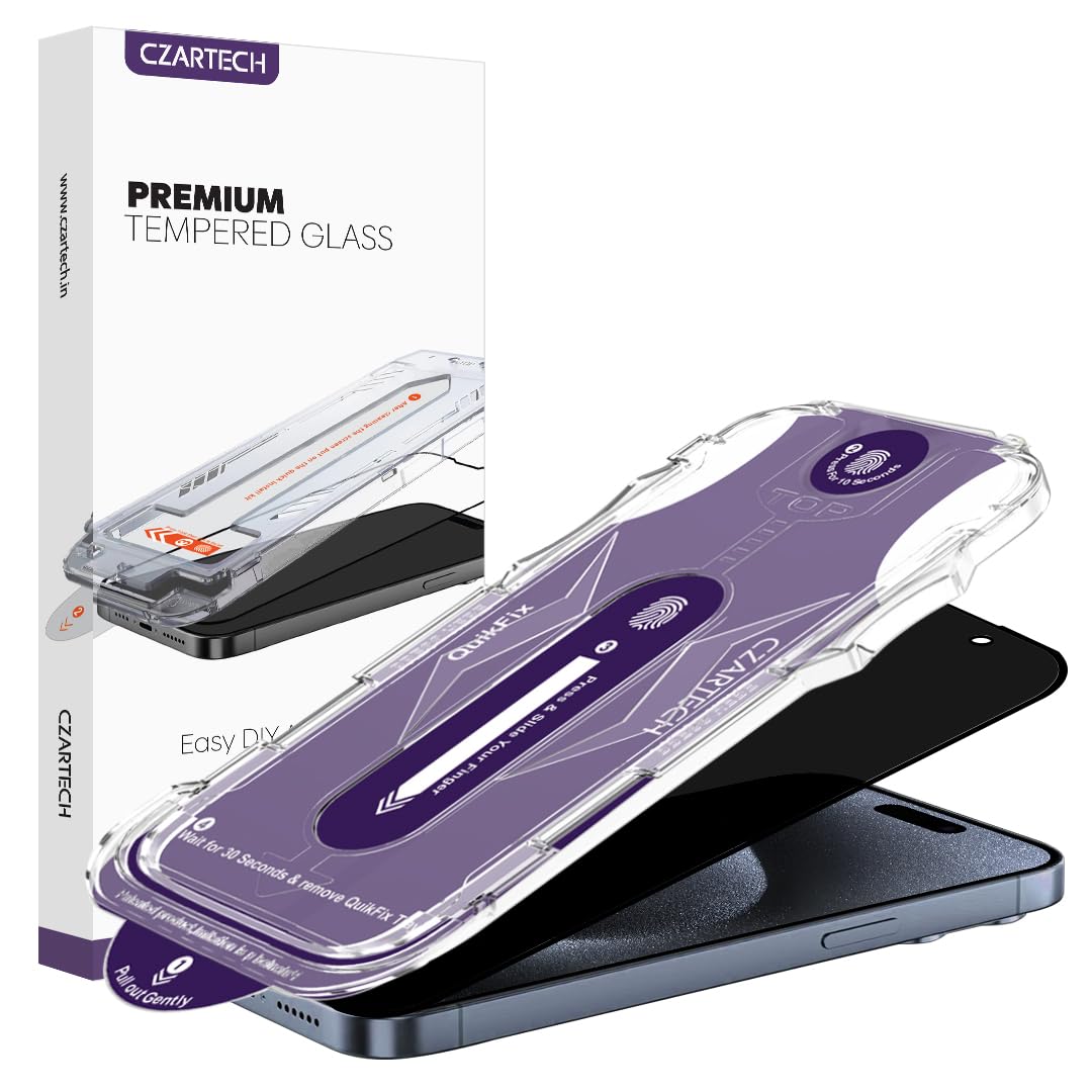 [Auto-Align Privacy Tempered Glass for iPhone 15 Pro Edge to Edge Quick Fix Screen Guard Protector with Easy Application Kit.