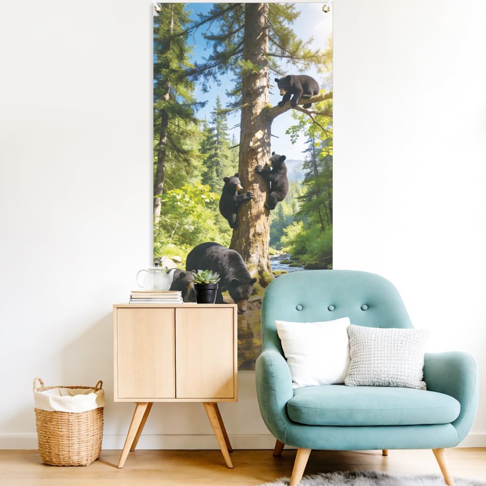 arricraft 1Pc Polyester Door Decorative Cover, Group of Bears in the Forest Patterns Backdrop Banner Front Door Porch Sign Photography Background for Home Party Porch Decor 72.8x35.4 Inches image 5