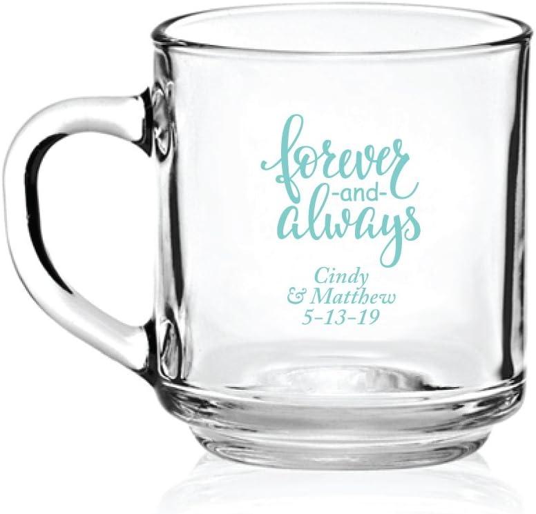 Personalized Color Printed Glass Coffee Mug - Forever And Always - Blue - 144 pack