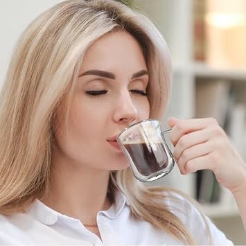 ecooe Double Walled Espresso Coffee Glass Cups Small Tea Cup 120ml Set of 2