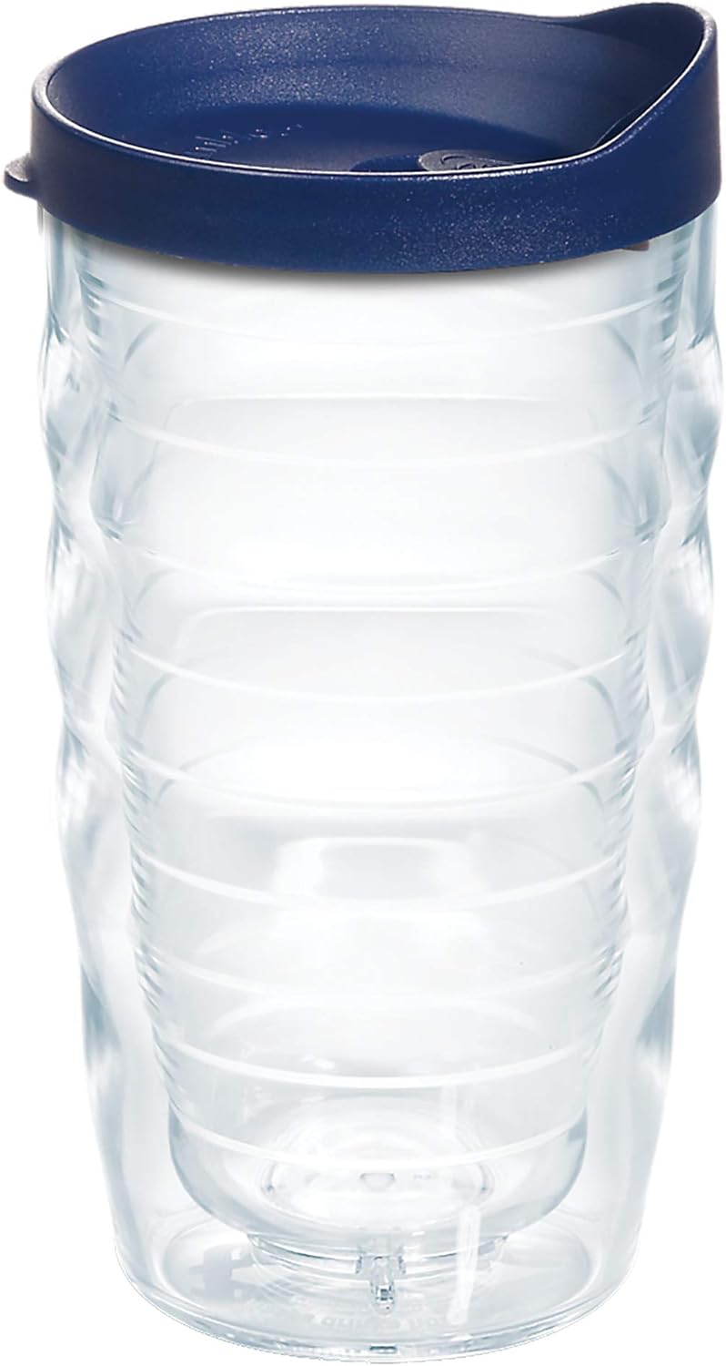 Tervis Clear & Colorful Lidded Made in USA Double Walled Insulated Tumbler Travel Cup Keeps Drinks Cold & Hot, 10oz Wavy, Navy Blue Lid