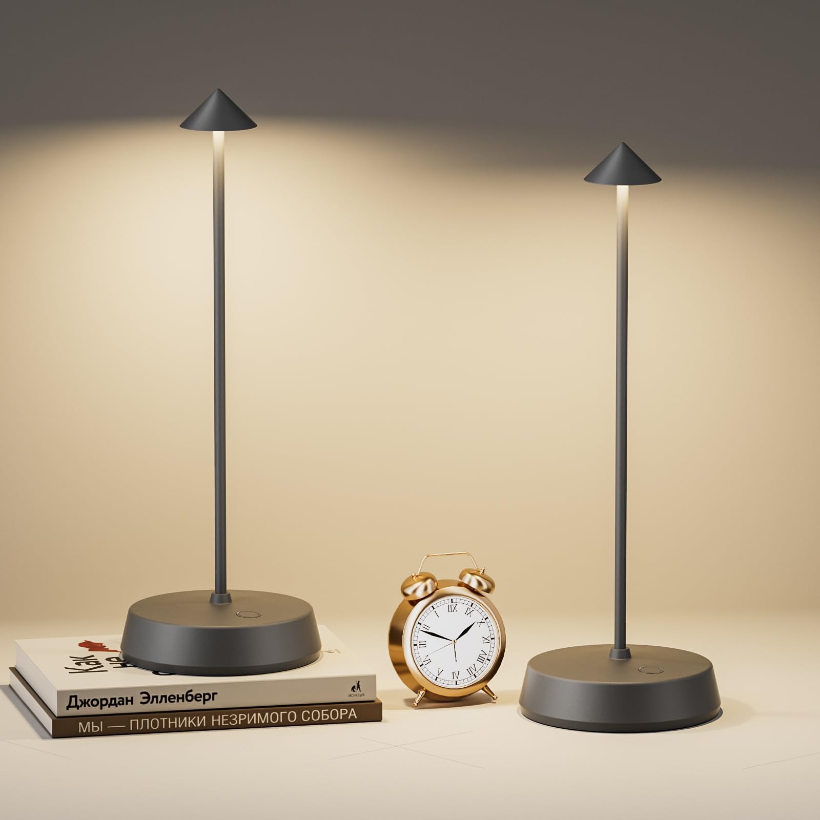 Cordless Table Lamp Rechargeable LED Battery Operated 6000mAh Touch Dimmable Small Lamp Outdoor Waterproof Portable Wireless Desk Light for Dining Restaurant Bar Indoor/Outdoor Use (Grey-2PC)
