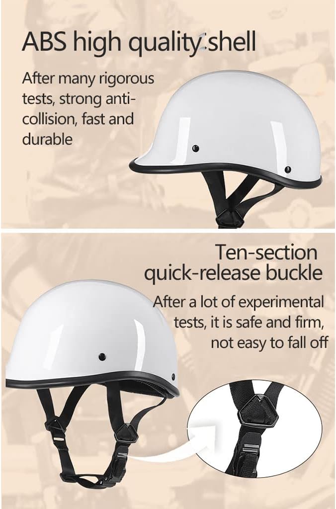 German Style Motorcycle Half Helmet with Mask Goggles, DOT Approved Ultra-Thin Comfortable Novelty Beanie Skull Cap Small Helmet with Quick Buckle, Summer Open Face Helmet for Men Women