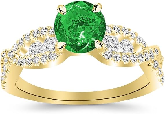 2.6 Carat 14K White Gold Designer Twisting Eternity Channel Set Four Prong Diamond Engagement Ring with a 2 Carat Natural Emerald Center Heirloom Quality
