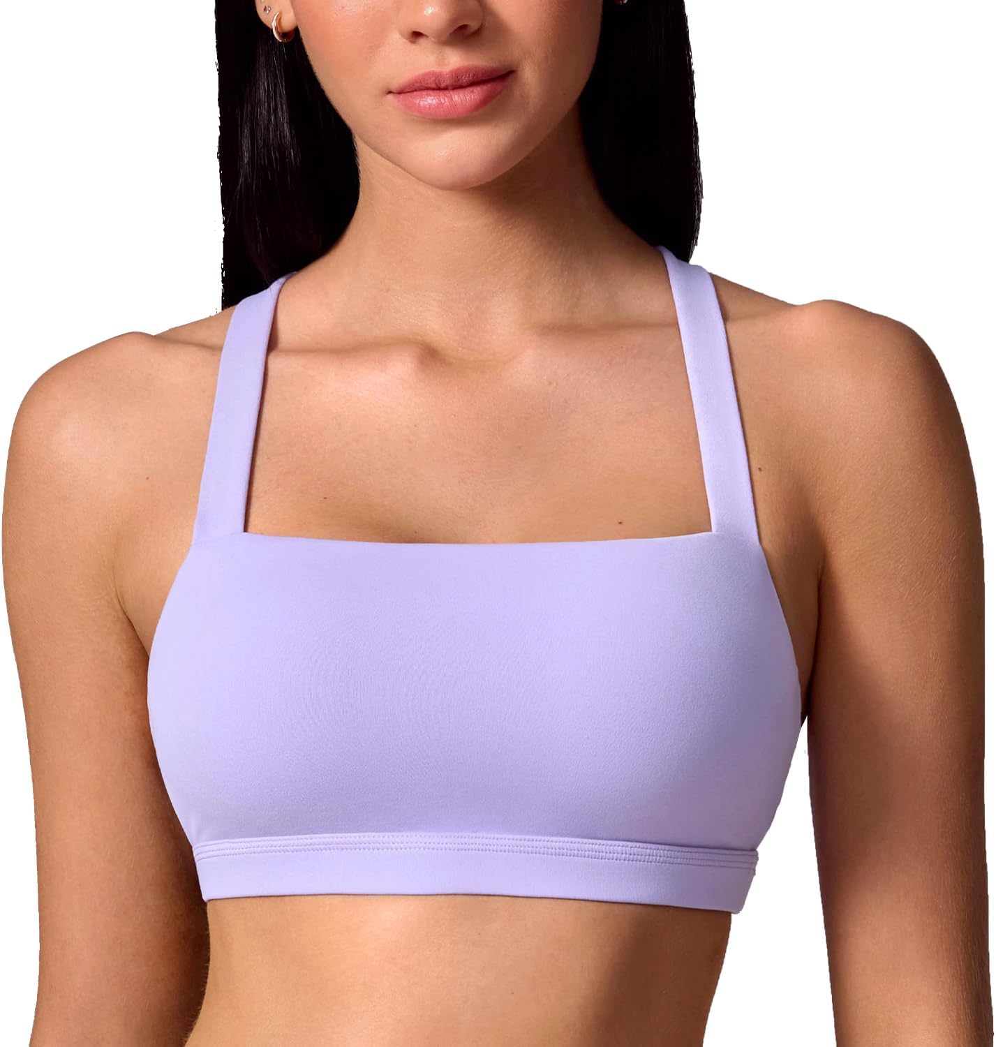 INGIA Women's Square Neck Sports Bra Strappy Criss Cross Wide Straps Workout Padded Cami Yoga Bra Gym Pilates Top