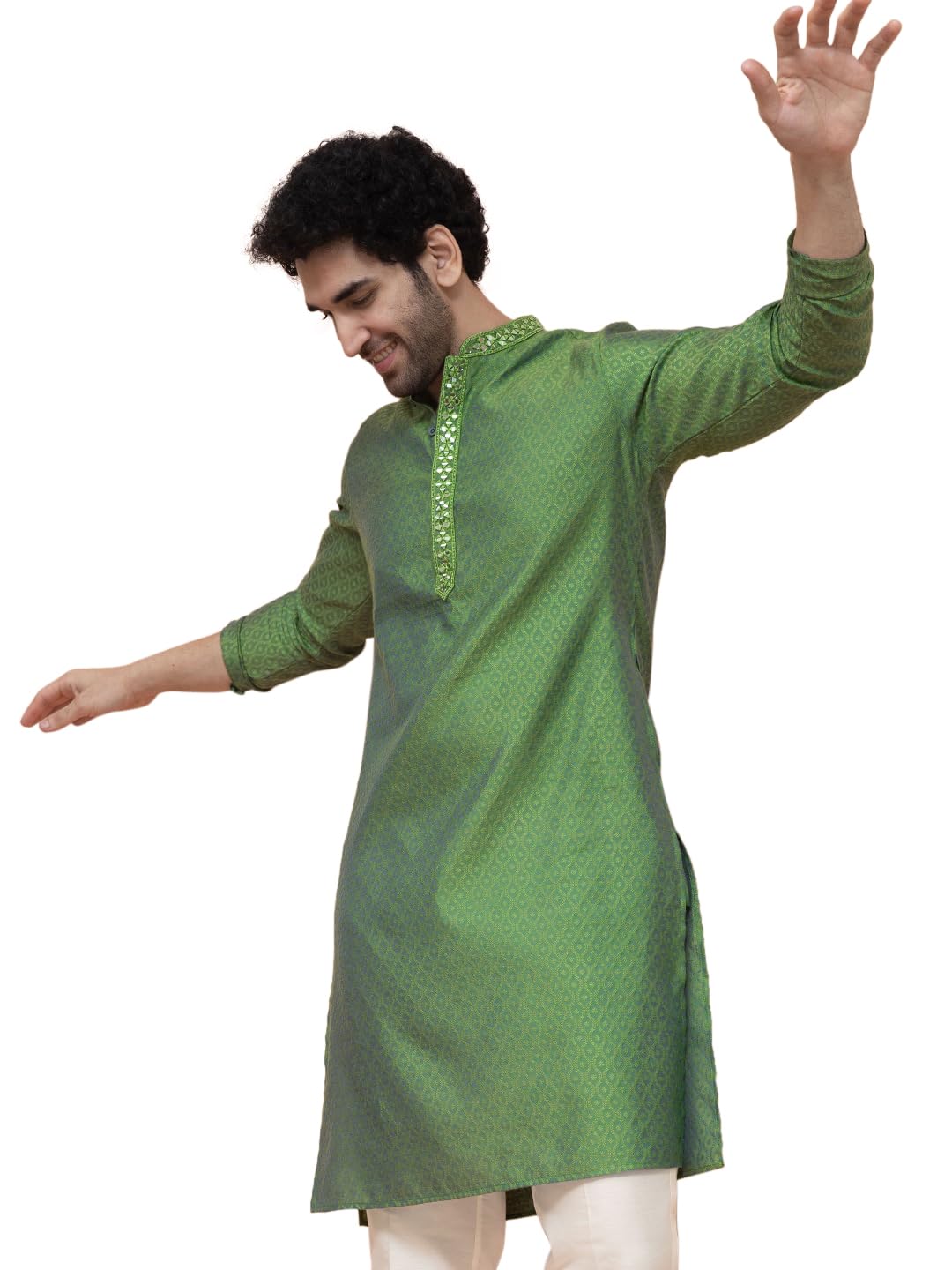 kisah Men's Silk Blend Modern Kurta (KA-1112_Green-picture-21