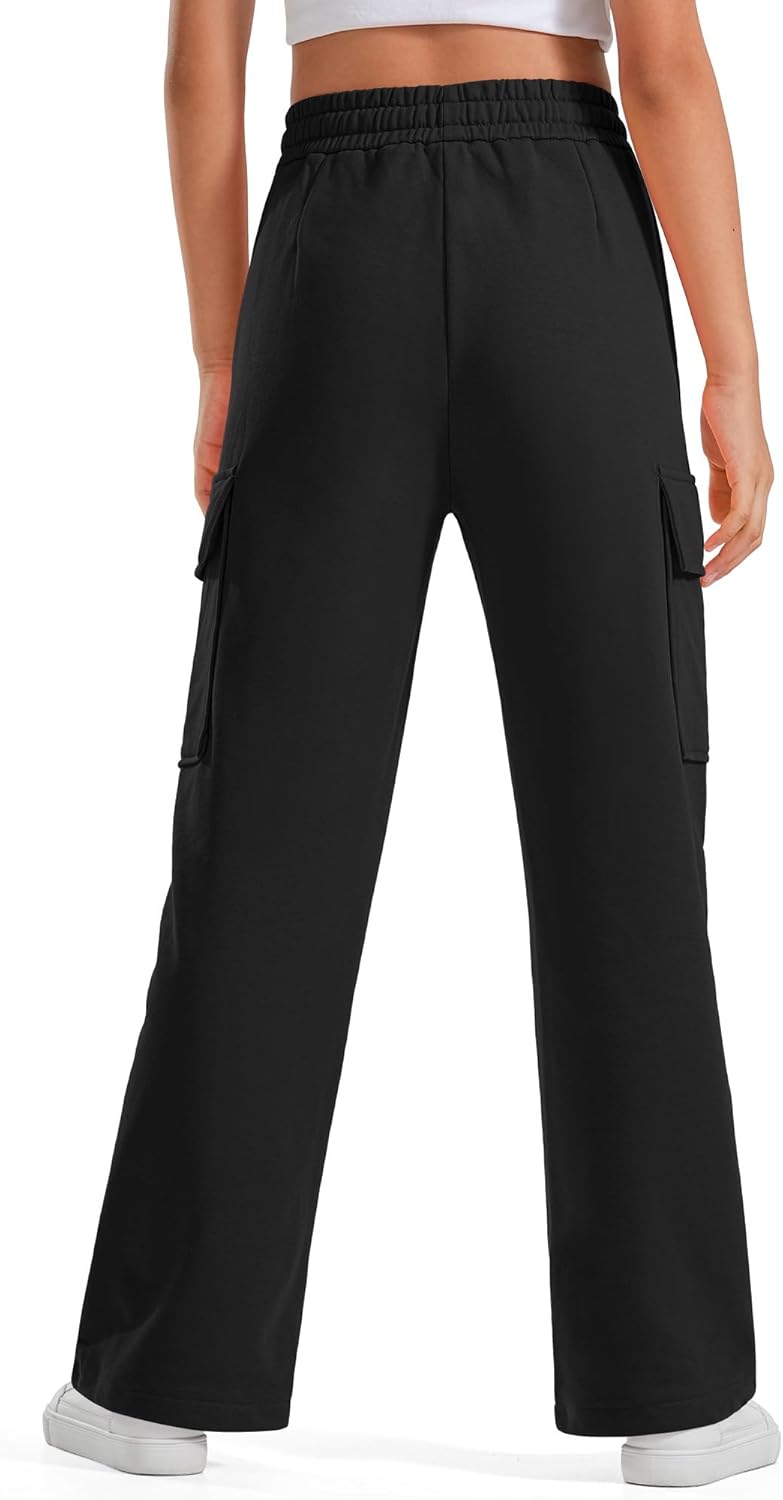 BOOPH Girls Sweatpants Kids Drawstring Cargo Pants Teen Girls Wide Leg Baggy Joggers Pants with Pockets - Image 4
