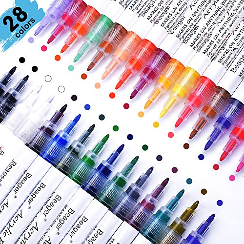beager Acrylic Paint Pens 0.7mm for Rocks Painting, Ceramic, Glass, Wood, Fabric, Canvas, Mugs, DIY Craft Making Supplies, Etra-fine Drawing Paint Marker Pens