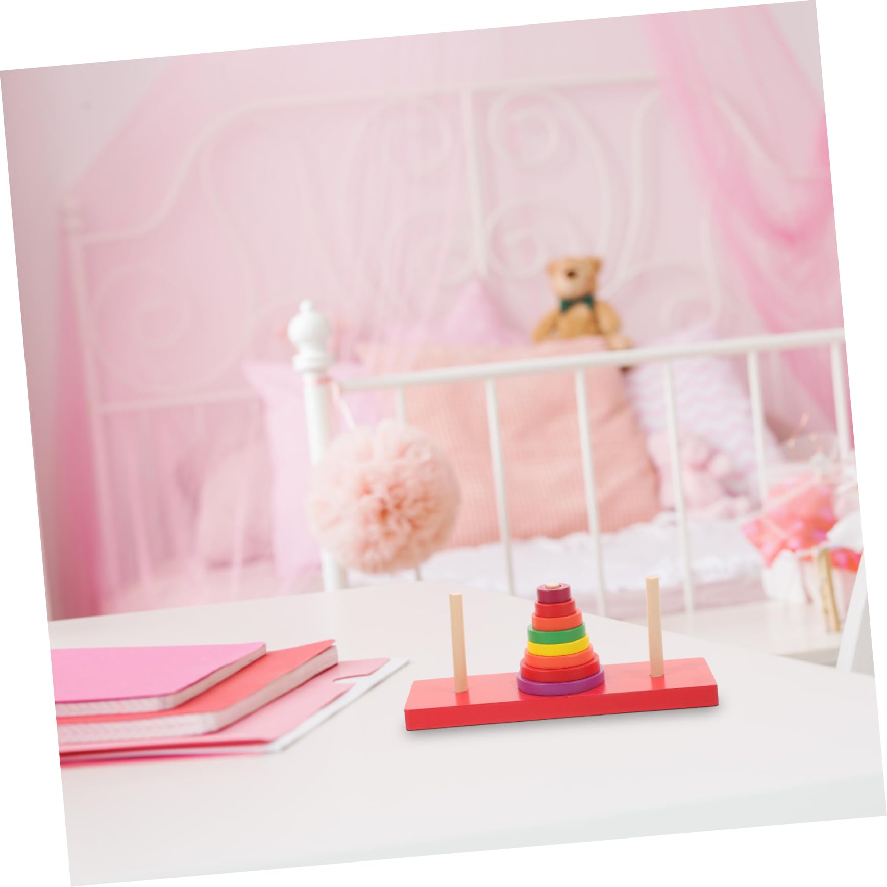 Vaguelly Wooden Puzzle Tower Tower of Hanoi Colourful Ring Stacking Game Educational STEM Toy for Boys and Girls Developmental Wooden Blocks Set Early Learning for Kids Children - Image 4
