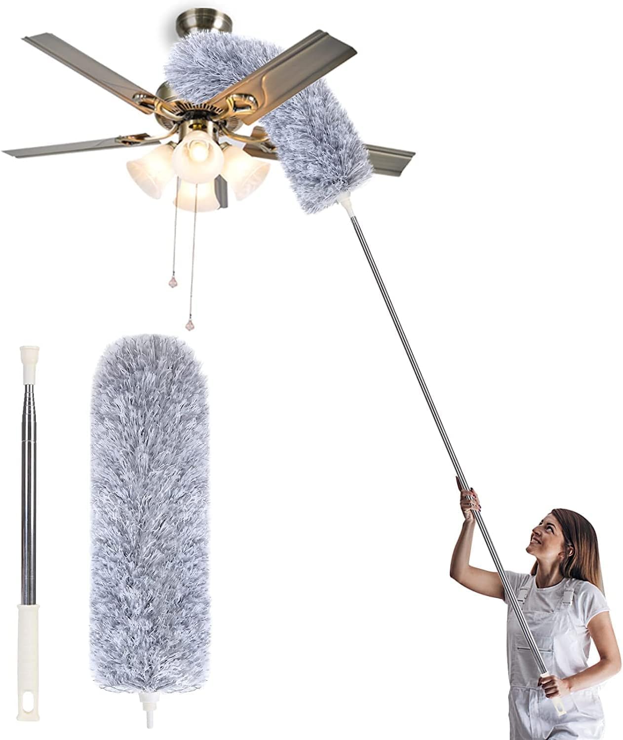 Khanak 100inch Long Flexible Microfiber Duster with Extension Pole Dusters for Cleaning Ceiling Fan, Roof,Blinds,Furniture (Extra-Long, 1)