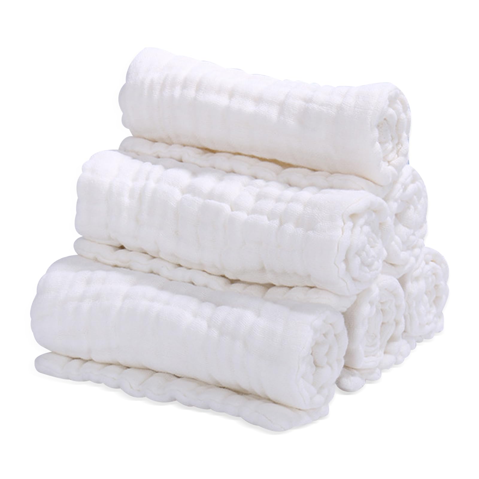Yolistar Mullwindeln Baby Spucktücher 6er Set 25x50 cm, Mulltücher 6 Lagig Saugstark Waschlappen, Faltwindeln, Spucktücher für Jungen und Mädchen, für Baby Neugeborene Premium Qualität Weiß