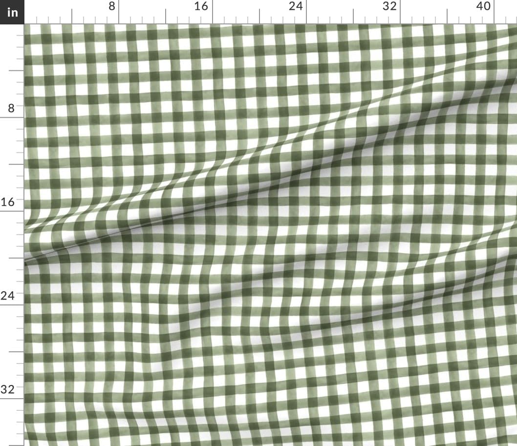Spoonflower Fabric - Green Fall Plaid Watercolor Gingham Olive Buffalo Check Autumn Classic Printed on Petal Cotton Fabric Fat Quarter - Sewing Quilting Apparel Crafts Decor
