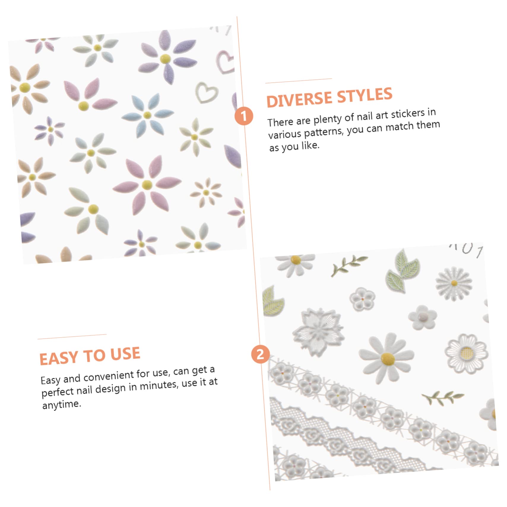 Healeved 15hojas Pegatinas Autoadhesivas Para Uñas Diseño Floral Calcomanías De Arte Para Uñas Decoración Fácil Aplicación Para Manicura Personalizada
