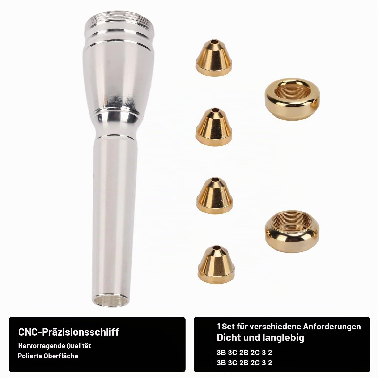 Trompetenmundstück-Set 3C 3B 2C 2B Mundstücke Cups Trompeten-Ersatzteile Trompeten-Set aus Poliertem Metall