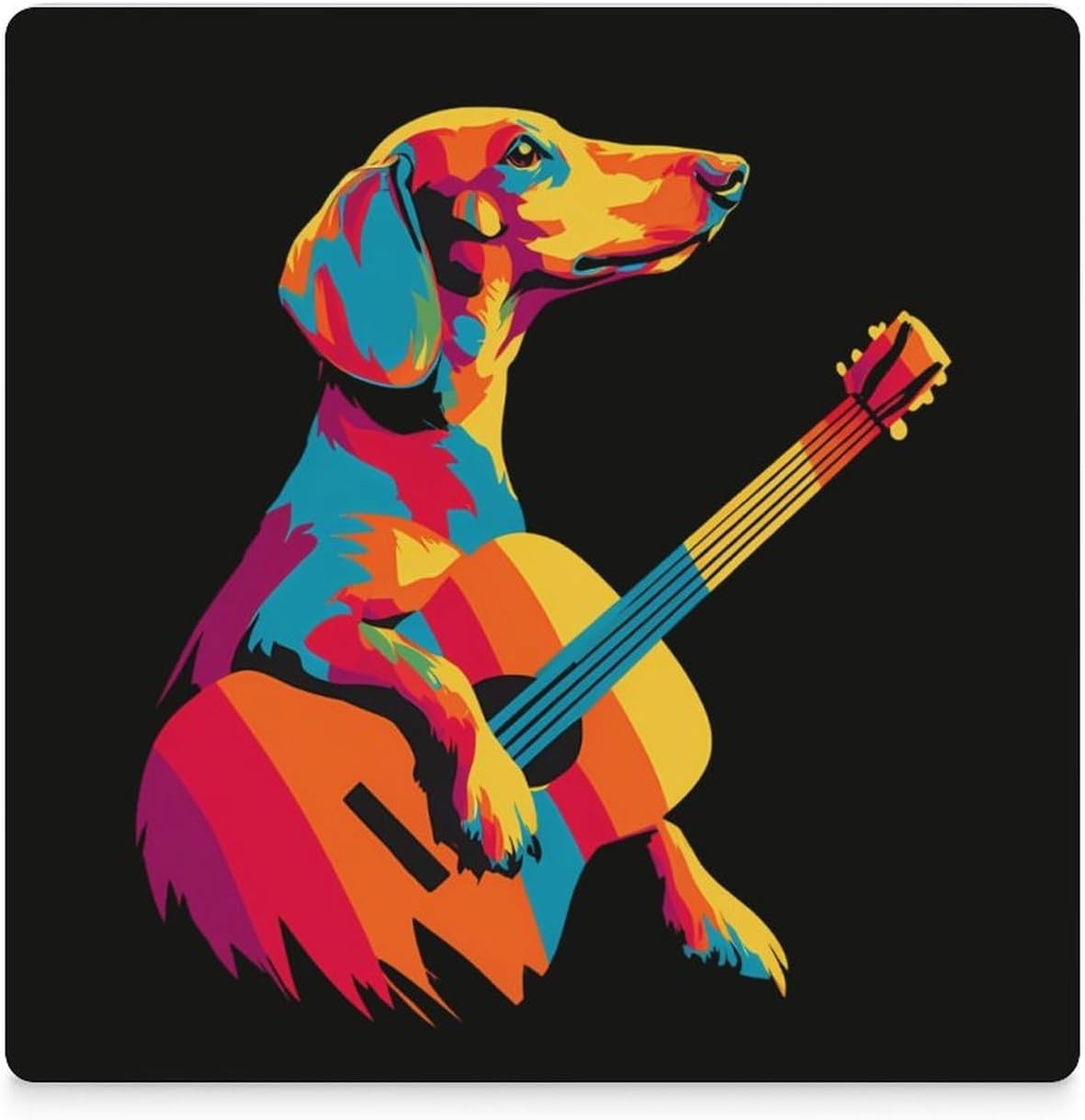 Dachshund Playing Guitar Coaster for Drinks Square Ceramic Table Coasters Stone Mat Crafts 4PCS Home Kitchen Decor