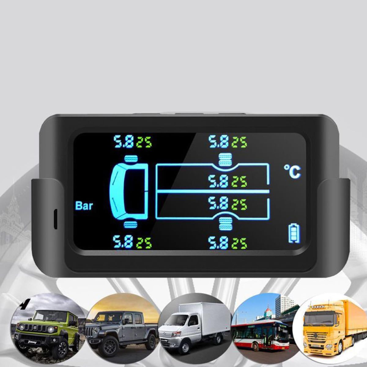 Sistema de Monitoreo de Presión de Neumáticos Solar Inalámbrico para Camiones Grandes y Autocaravanas Pantalla a Color de Alta Definición y Advertencia Visual y Audible para 6