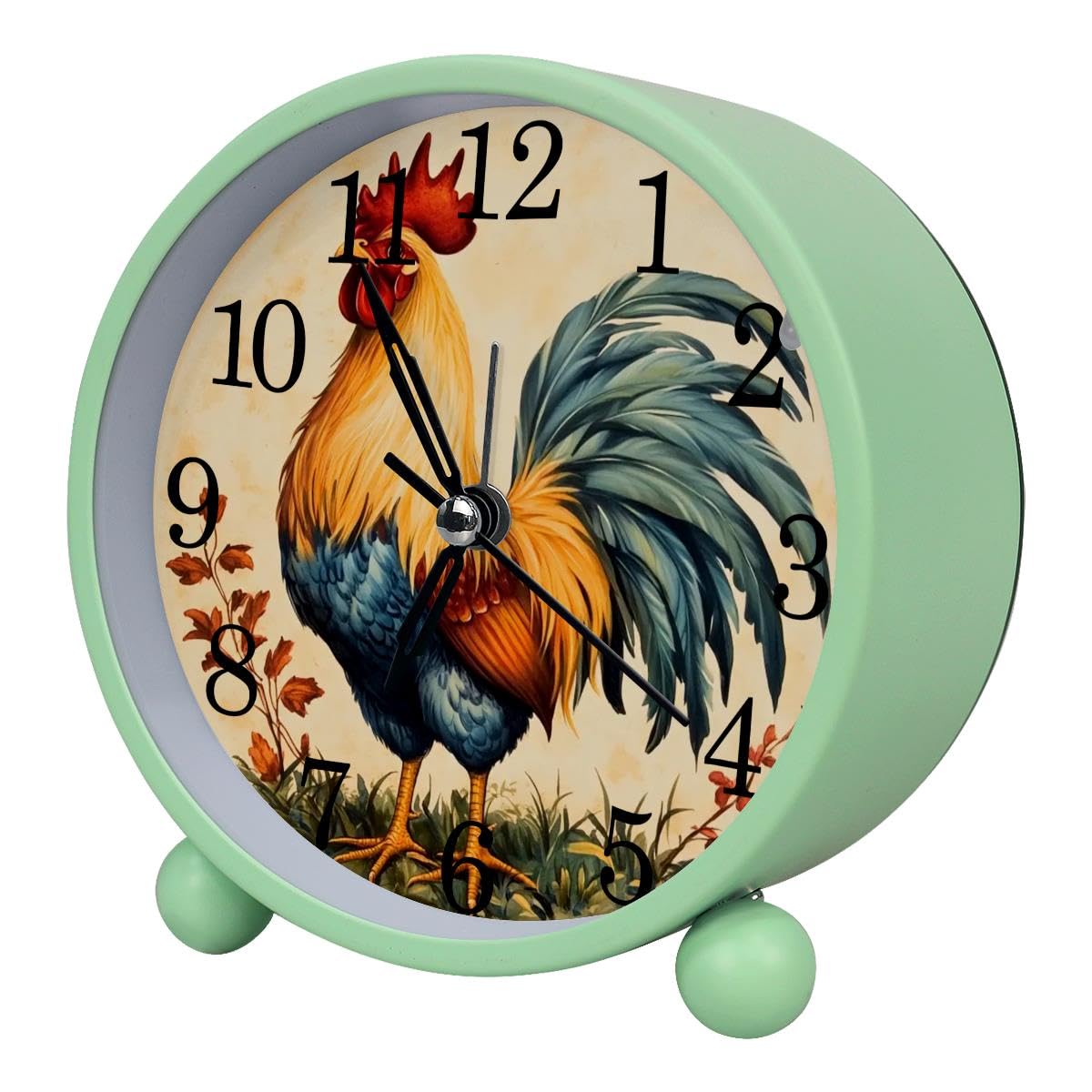 Alarm Clock Rooster Sunflowers, Silent Non-Ticking with Night Light