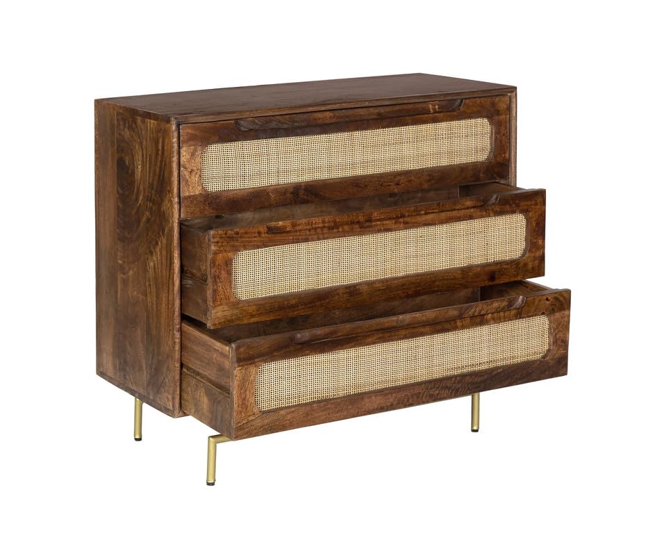 Image of Solid Wooden Atlanta Chest of Drawers | Chest of Drawers with Natural Cane /Rattan | Dresser- Tubaq Finish