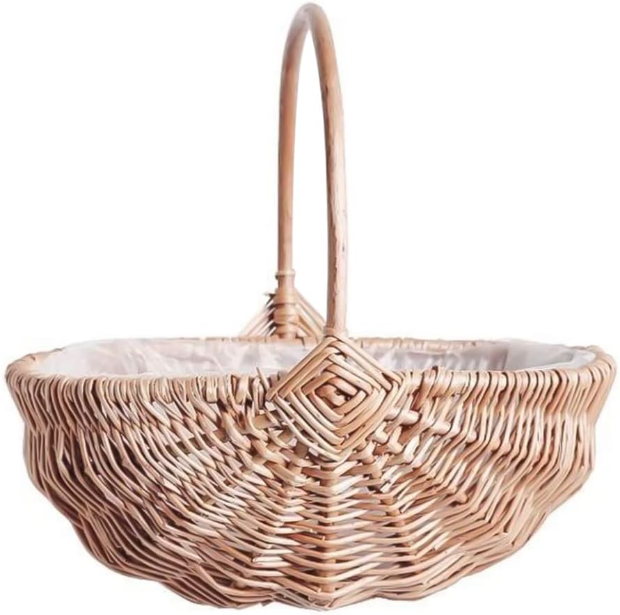 Flower Basket 12.2 Inch Woven Ratten Flower Basket Wedding Hand Kitchen Foods Storage Organizer L, Backyard Decor