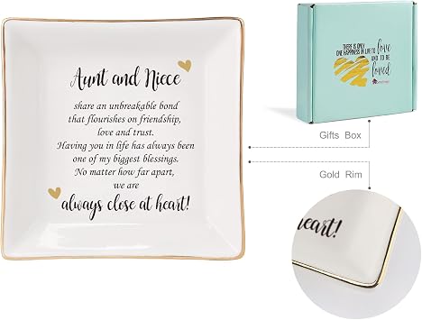 Mother's Day Aunt Gifts from Niece,Aunt and Niece Gifts,Ceramic Jewelry Dish Tray for Aunts BirthdayValentine's,Thanksgiving,Xmas-Aunt and Niece Share an Unbreakable Bone