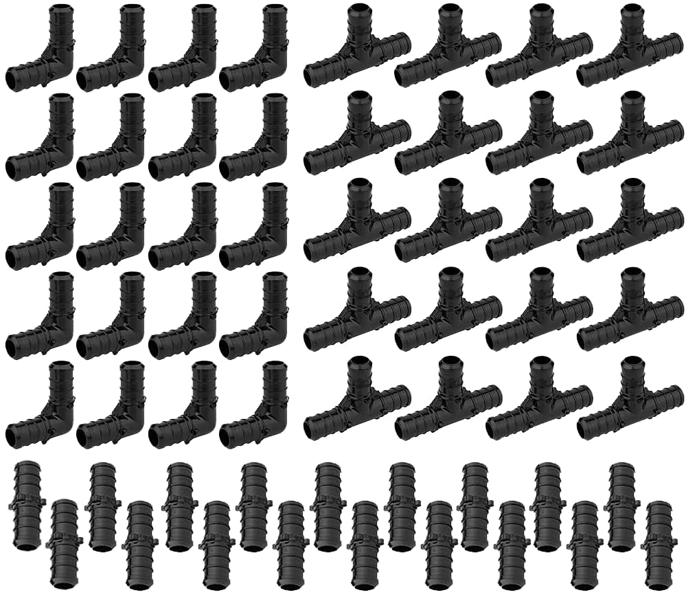 PEX 60 Pack 1/2" Tees, Couplings and Elbows, Poly PPSU Crimp Pex Fittings (F2159) With Elbows (20 PCS), Tees (20 PCS) and Straight Couplings (20 PCS), Fittings Combo for Whole House Plumbing Array
