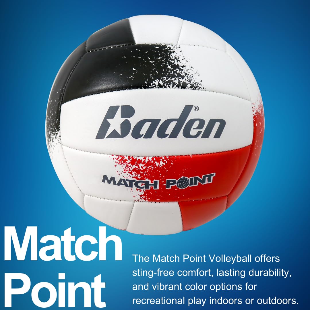 Baden Match Point Ballon de Volleyball rembourré en Cuir synthétique pour Loisirs de Plein air + Ballon de Camp Universitaire pour Tous Les âges Taille Officielle 5