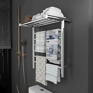 Chauffe-serviettes, chauffe-serviettes, porte-serviettes électrique, miroir en acier inoxydable poli pour garder les serviettes et les vêtements au sec chauffe-serviettes de sécurité double couche à