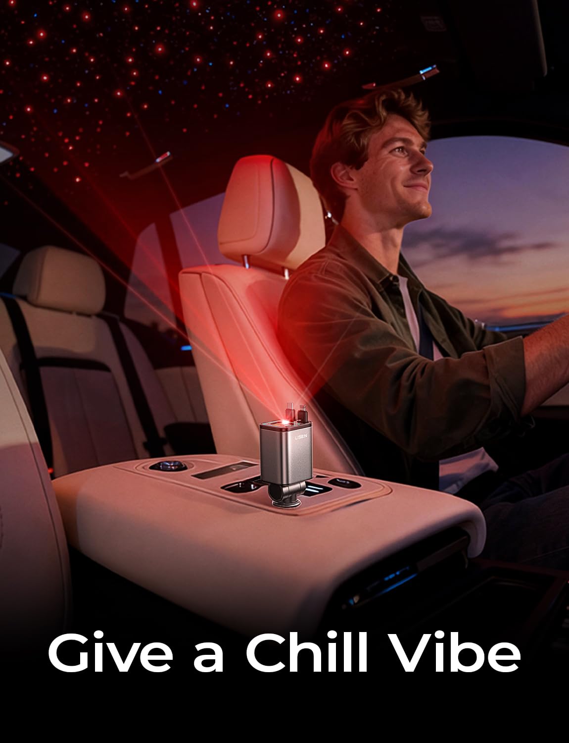 LISEN 4 in 1 Starlight Retractable Car Charger, 75W USB C Cigarette Adapter Fast Charging, Starlight Retractable Car Accessories for Women Mom, for iPhone 17 Pro Max Air 16 15 14 13 12 view 2