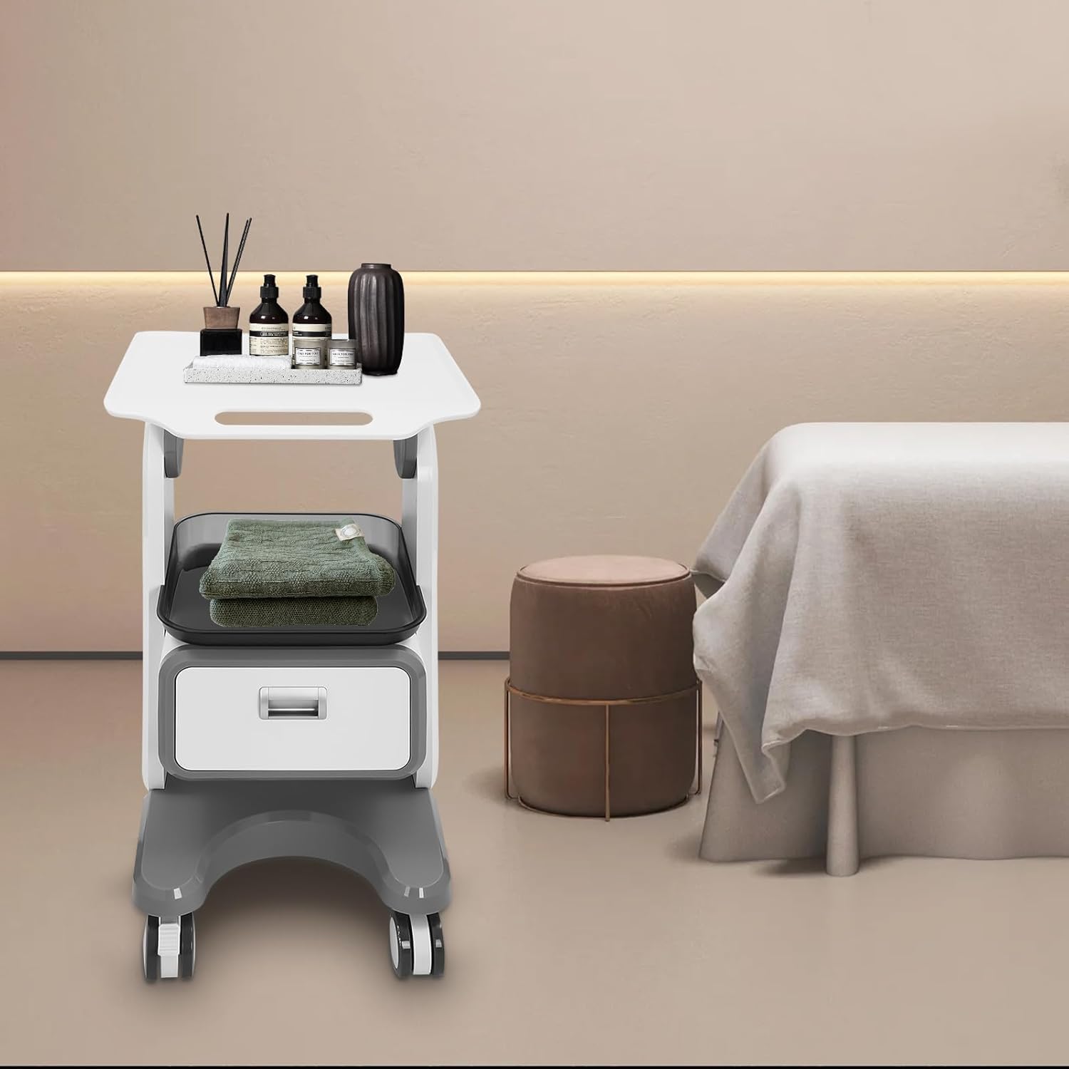 Tragbar Medizinischer Wagen mit Schubladen, Kosmetikwagen Salonwagen, Beauty Salon Trolley mit Rädern, Friseur Rollwagen, Gerätewagen mit Ablagefach & Bremsrad