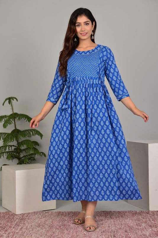 Image of Women's Pure Cotton Printed Maternity Gown /Maternity wear /Feeding Gown A-line Maternity Feeding Dress Maternity Kurti Gown for Women