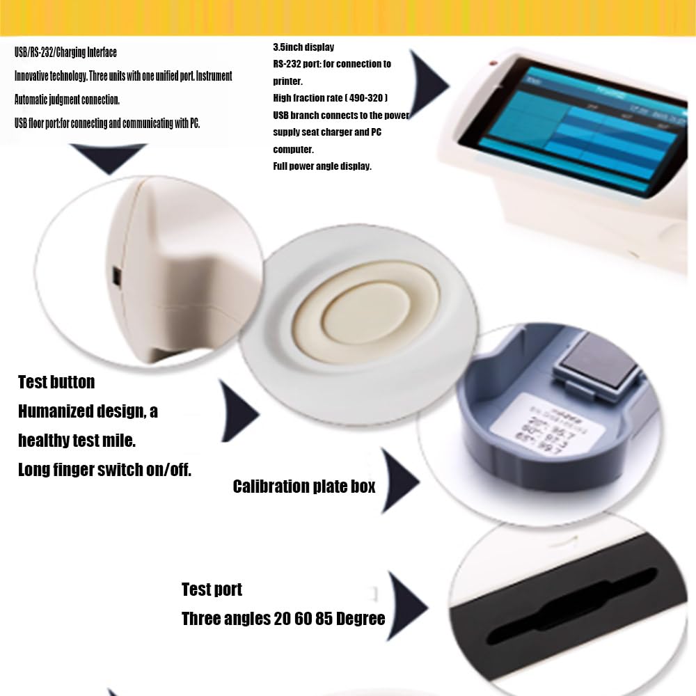 Three Angles Gloss Meter Tri-Angle Gloss Meter with Accuracy 0.1GU Large Touch Screen Operation Measuring Angle 20°/60°/85° Display 5 Sets Measurement CIE 1931 Standards