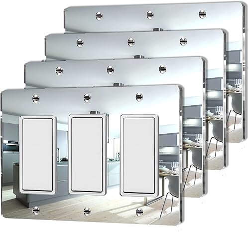 4 placas de interruptor de acrílico espejadas plateadas para interruptor de luz, placa de pared duradera cubierta de salida decorativa triple rocker