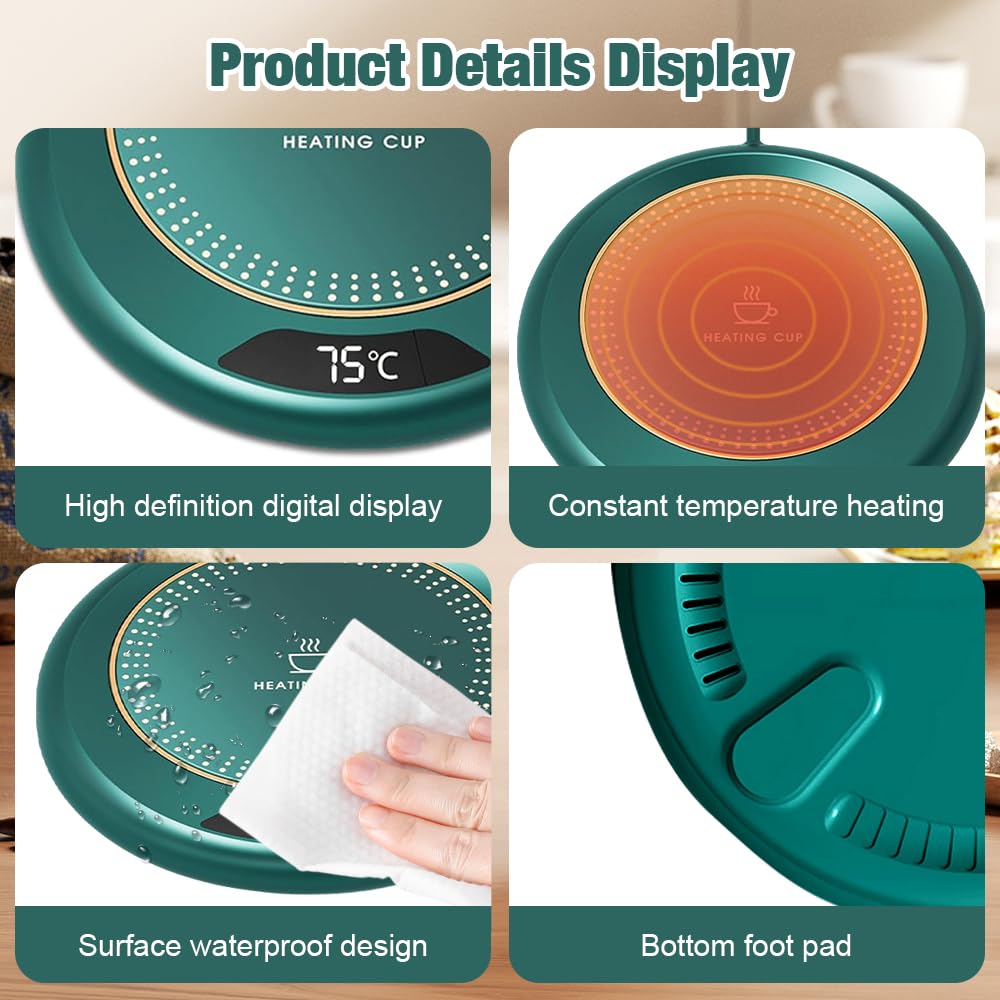 mizikuu Chauffe Tasse à Café USB, Réchauffe Tasse à Café avec 3 Réglages Température Chauffe Boisson Electrique Intelligent Bureau Coussin Chauffant Multifonctionnel Arrêt Automatique Pendant 8 Heures